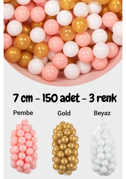7 cm Top Havuzu Topu 150 Adet Gold, Beyaz, Pembe