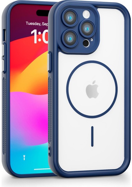 iPhone 14 Pro Max Uyumlu Kamera Korumalı Magsafe Wireless Şarj Özellikli Mat Silikon Lacivert Renkli Silikon Telefon Kılıfı