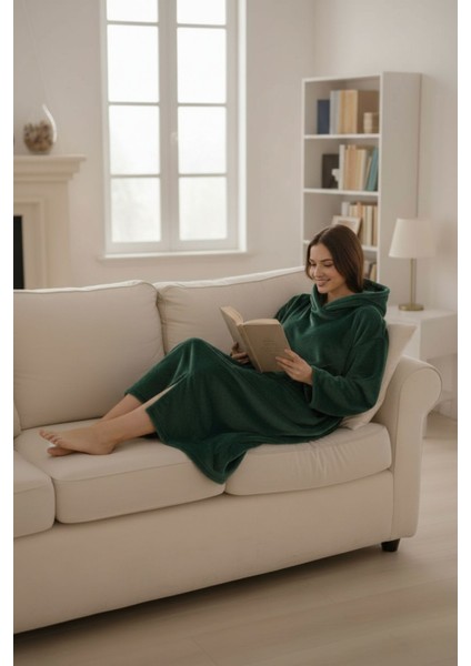 Serona Wellsoft Peluş Kapüşonlu Uzun Panço Yumuşak Dokulu Giyilebilir Tv Battaniyesi | Z.yeşil L/xl modelleri