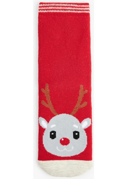 Geyik Detaylı Pamuklu Havlu Çorap