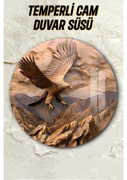 3D Görünümlü Temperli Cam Tablo – Kartal ve Dağ Manzarası Temalı Duvar Süsü Uv Baskı 33X33 CM-CDS065 fiyatları