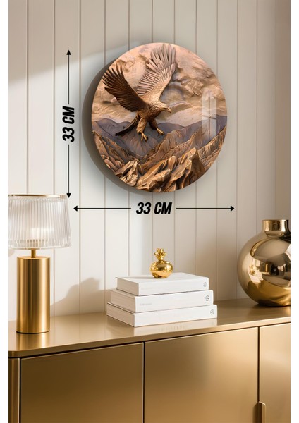 3D Görünümlü Temperli Cam Tablo – Kartal ve Dağ Manzarası Temalı Duvar Süsü Uv Baskı 33X33 CM-CDS065 modelleri