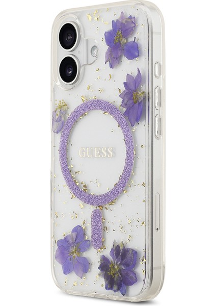 iPhone 17 Uyumlu Kılıf Guess Orjinal Lisanslı M-Safe Özellikli Transparan Resin Flowers Kapak Mor fiyatları
