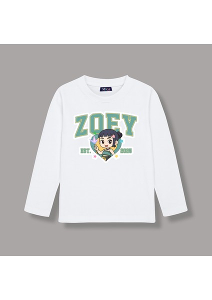 Kpop Demon Hunters Huntrix Zoey Uzun Kollu Baskılı Kız Çocuk Tişört (4-13 Yaş)