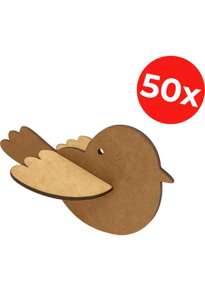 Sevimli Ahşap Kuş Boyama - Boyanabilir Demonte Ahşap Kuş - Toplu Etkilnik - 50'li