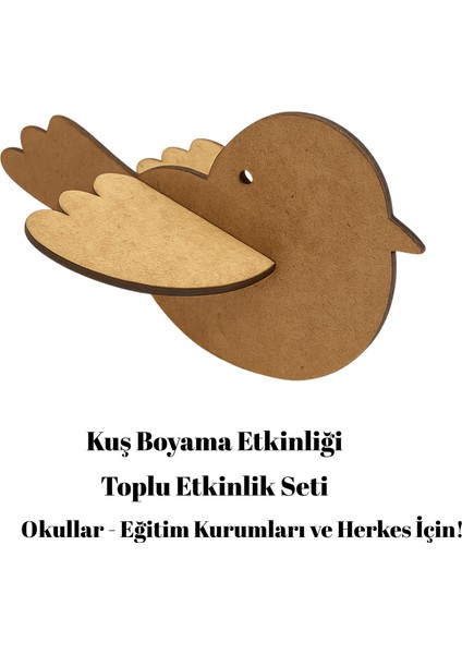 Sevimli Ahşap Kuş Boyama - Boyanabilir Demonte Ahşap Kuş - Toplu Etkilnik - 50'li