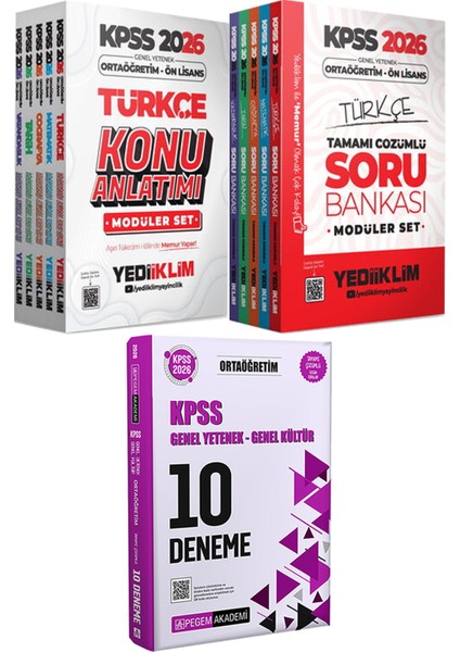 Kpss 2026 Ortaöğretim Ön Lisans Konu Soru Modüler Set - 2026 Kpss Ortaöğretim Çözümlü 10 Deneme
