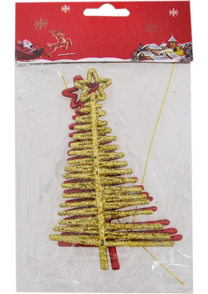 Yılbaşı Ağaç Süsü Simli 2li Ağaç Motifli 14 cm