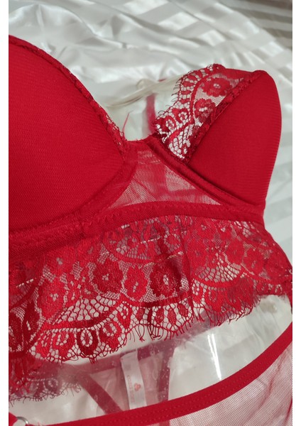 Kırmızı To Fall In Love Sütyen Külot Takım Tanga Ipli Dantel Detaylı Takım No Push Up fiyatları