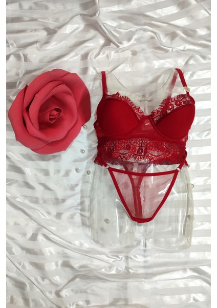 Kırmızı To Fall In Love Sütyen Külot Takım Tanga Ipli Dantel Detaylı Takım No Push Up modelleri