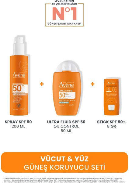Vücut & Yüz Güneş Koruyucu Seti (Spray 200 ml + Ultra Fluid Oil Control 50 ml + Stick 8 Gr)