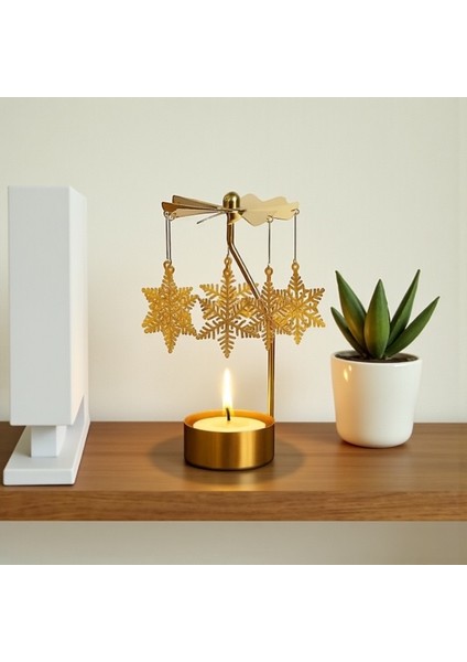 Isı ile Dönen Kar Tanesi Tasarımlı Dekoratif Metal Mumluk & Şamdan fırsatları