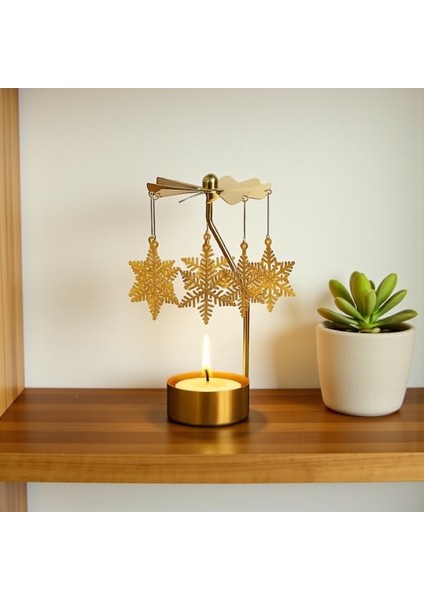Isı ile Dönen Kar Tanesi Tasarımlı Dekoratif Metal Mumluk & Şamdan indirimleri