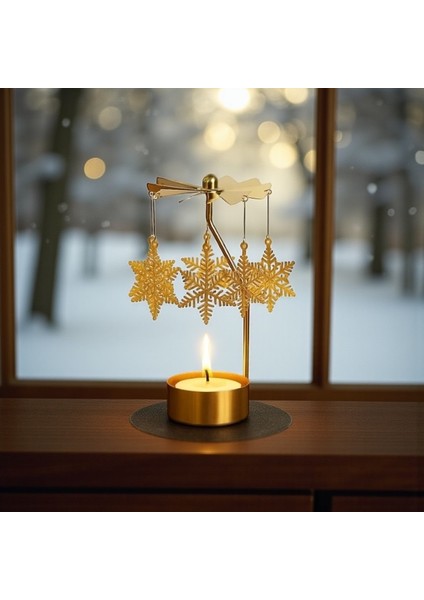 Isı ile Dönen Kar Tanesi Tasarımlı Dekoratif Metal Mumluk & Şamdan