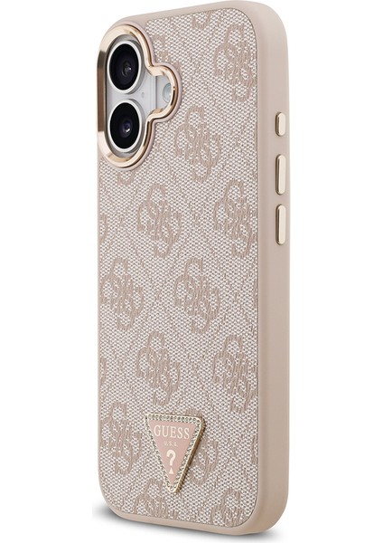 iPhone 17 Kılıf Guess Lisanslı M-Safe Şarjlı Gold Metal Kamera Çerçeveli Taşlı Üçgen Logolu Pembe fiyatları
