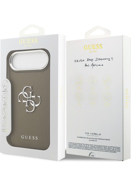 iPhone 17 Air Uyumlu Kılıf Guess Orjinal Lisanslı Grained 4g Metal Büyük Logolu Kapak Kahverengi