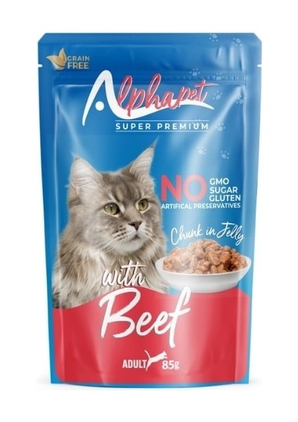 Jöle Içinde Parça Sığır Etli Pouch Yetişkin Konserve Kedi Maması