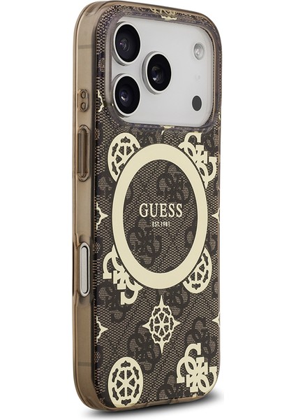 iPhone 17 Pro Max Kılıf Guess Lisanslı M-Safeli Iml Peony ve 4g Desenli Klasik Logolu Kahverengi fırsatları