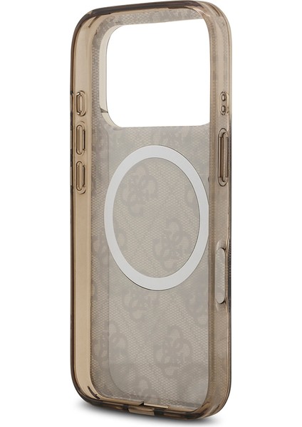 iPhone 17 Pro Max Kılıf Guess Lisanslı M-Safeli Iml Peony ve 4g Desenli Klasik Logolu Kahverengi