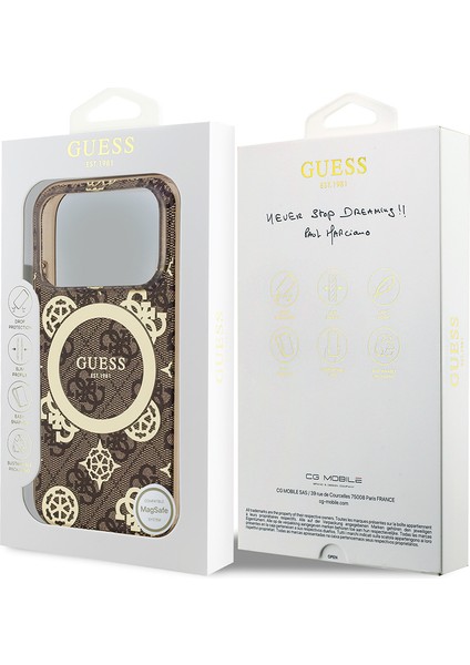 iPhone 17 Pro Max Kılıf Guess Lisanslı M-Safeli Iml Peony ve 4g Desenli Klasik Logolu Kahverengi
