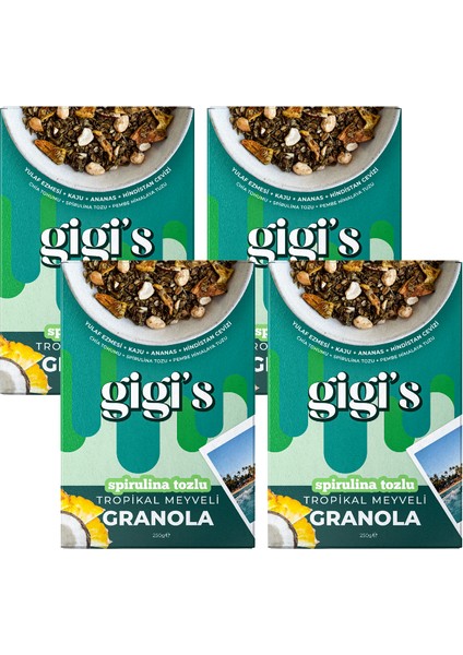 Tropikal Meyveli Granola - Spirulina, Chia 4'lü Paket 4X250 Gram