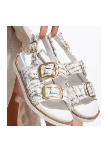 Olira Beyaz Simli Kemerli Sandalet - Lisinya fiyatları