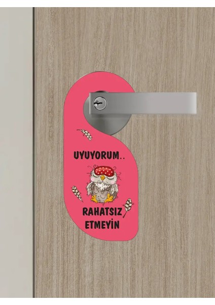 Uyuyorum Rahatsız Etmeyin Baykuş Tasarımlı Kapı Askısı Kapı Uyarı Levhası