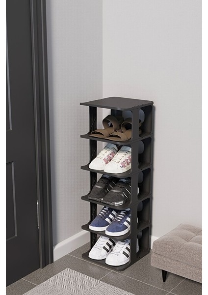 Lüx Yeni Model Modern 5 Katlı Ayakkabılık Portatif Ayakkabı Standı 5 Katlı Siyah