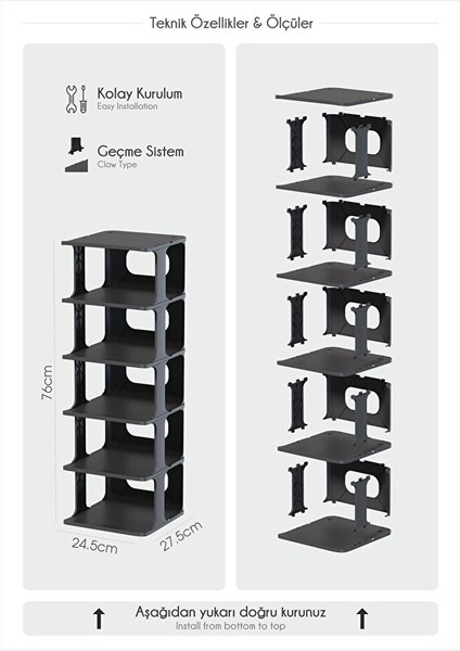 Lüx Yeni Model Modern 5 Katlı Ayakkabılık Portatif Ayakkabı Standı 5 Katlı Siyah fırsatları