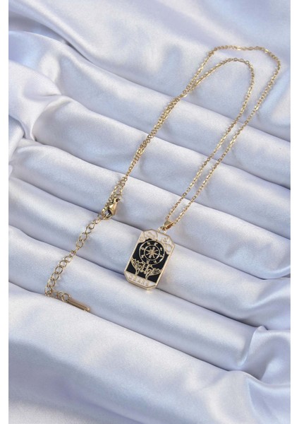 316L Çelik Zincir Altın Renk Işlemeli Siyah Mineli Tarot Kolye - Lisinya fiyatları