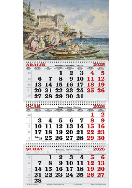 2026 Yılı Gemici Takvimi-Amedeo Preziosi - Kabataş, Beyoğlu (The Molla Çelebi Mosque Beyond) 1874 Istanbul, Western Artist