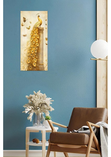 Altın Tavus Kuşu ve Kelebekler Temalı Temperli Cam Dik Tablo 30X60 cm Ebadında Uv Baskı - DCT049 fiyatları