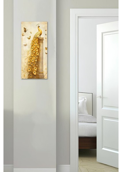 Altın Tavus Kuşu ve Kelebekler Temalı Temperli Cam Dik Tablo 30X60 cm Ebadında Uv Baskı - DCT049 modelleri
