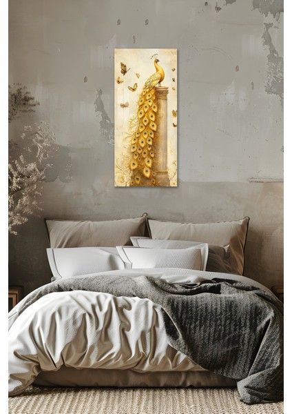 Altın Tavus Kuşu ve Kelebekler Temalı Temperli Cam Dik Tablo 30X60 cm Ebadında Uv Baskı - DCT049 fırsatları