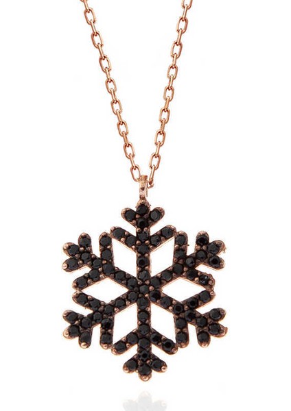 Gümüş Rose Siyah Taşlı Kar Tanesi Kadın Kolye