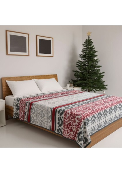 Lüks Yıl Başı Desenli Peluş Çift Taraflı Battaniye