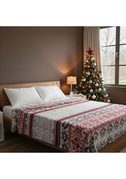 Lüks Yıl Başı Desenli Peluş Çift Taraflı Battaniye modelleri