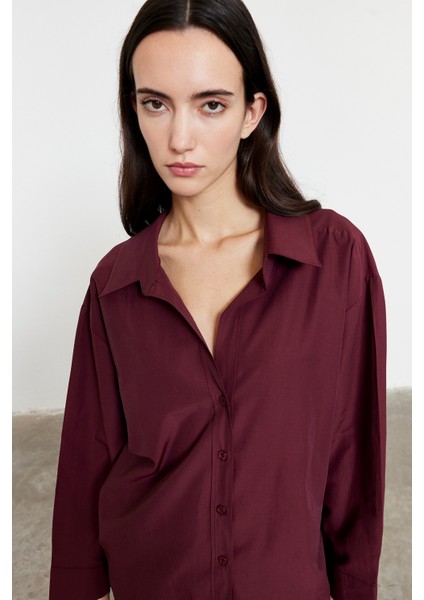 Oversize Poplin Gömlek Bordo fırsatları