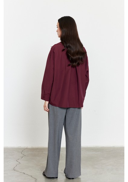 Oversize Poplin Gömlek Bordo
