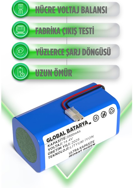 Irobat Queen Uyumlu Robot Süpürge Bataryası 14.4V 3500MAH Li-Ion Pil (Ultra Kapasite) modelleri