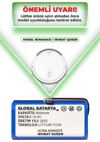 Irobat Queen Uyumlu Robot Süpürge Bataryası 14.4V 3500MAH Li-Ion Pil (Ultra Kapasite) indirimleri