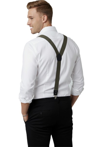 Unisex Haki Derili Esneyebilen Lastik Ayarlanabilir Metal Klipsli Pantolon Askısı 2602025 fiyatları