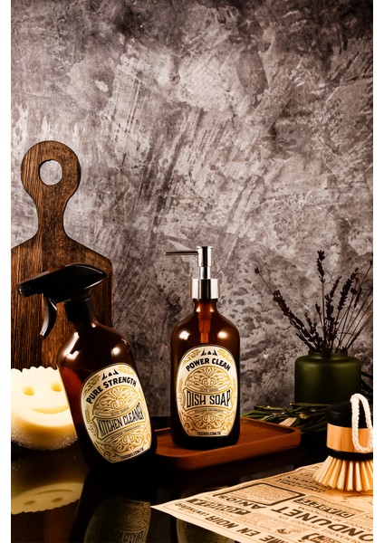 500ML Ahşap Stantlı Elite Serisi Bulaşık Detarjanı ve Mutfak Temizleyici Sabunluk Seti modelleri