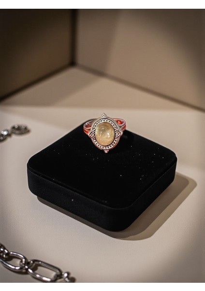 Sitrin Taşı Doğal Taş Ayarlamalı Paslanmaz Çelik Yüzük