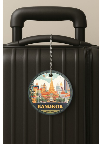 Bangkok Desenli Uv Baskılı Pleksi Bavul Etiketi Seyahat Tatil Valiz Etiketi