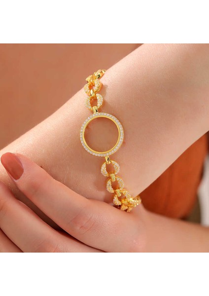 Gümüş Çeyrek Takılabilen Altın Kaplama Kadın Bileklik