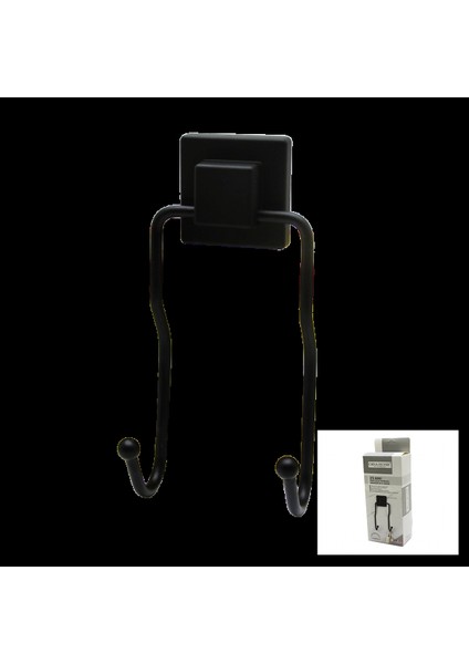 Siyah - 2li Metal Sarkık Askı Kare Güçlü Yapışkanlı 8X9X19CM (5324)