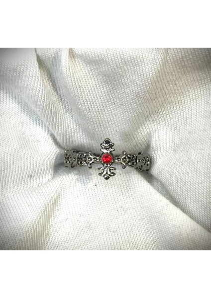 Taşlı Etnik Ayarlanabilir Haç Yüzük