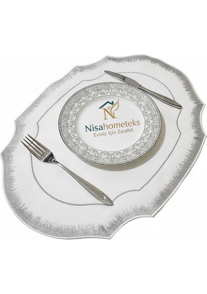 6 Adet Simli Nakışlı Keten Amerikan Servis - Keten Supla fiyatları