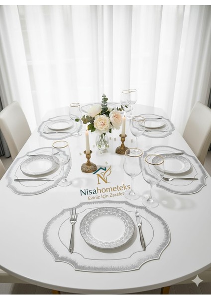 6 Adet Simli Nakışlı Keten Amerikan Servis - Keten Supla modelleri